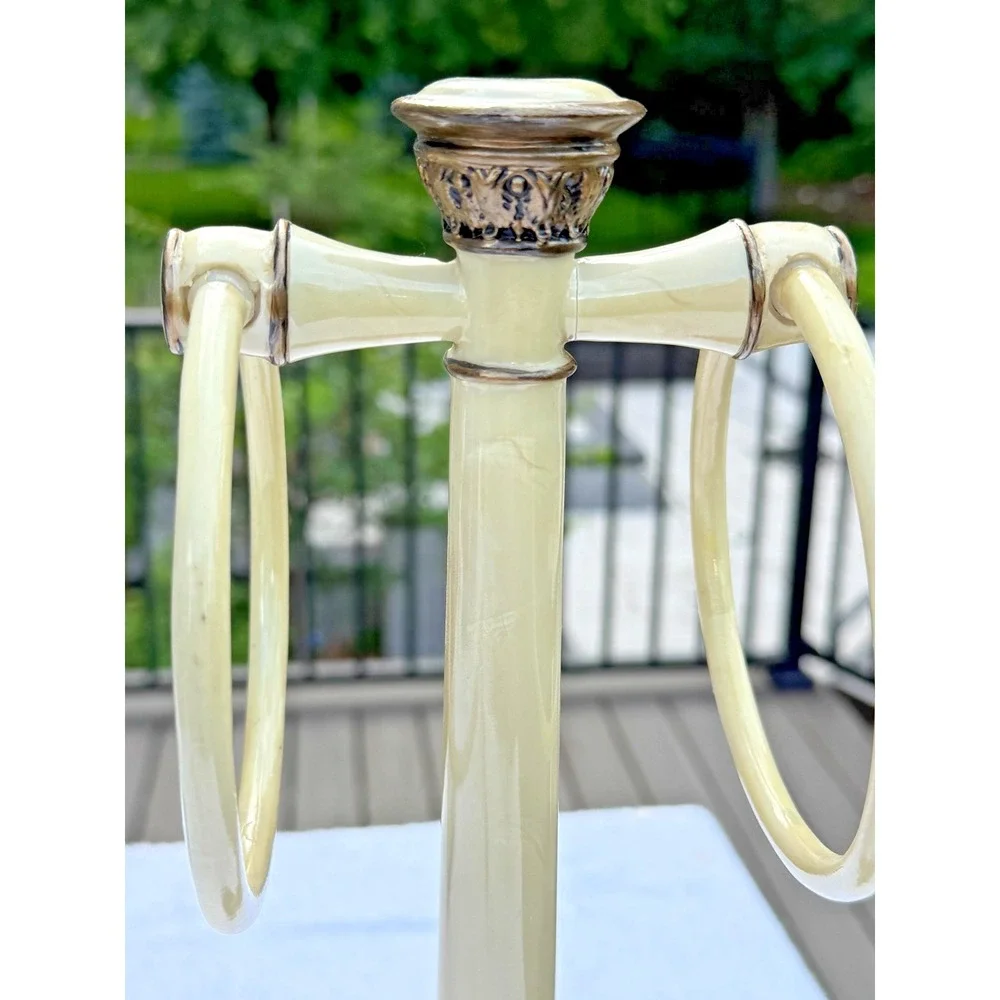 Vintage Hamilton Lucite Marble Look Towel Tree Bronze Tone Dual Ring Holder 13